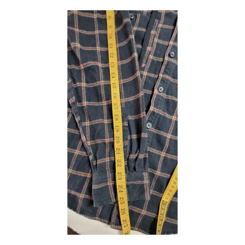 Original Use Mens Button Down Flannel Shirt L Hooded Shacket Navy Double Pockets - Picture 5 of 9